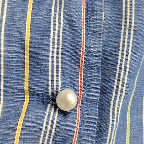 Sarah Bentley Vintage Striped Pearl Button Pleated Back Sleeveless Top - Picture 2 of 15